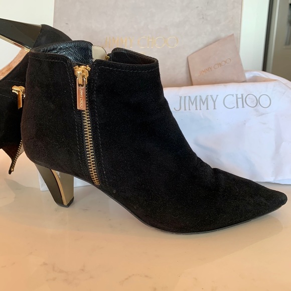 Jimmy Choo Black Suede Boots with gold zippers - Picture 5 of 5